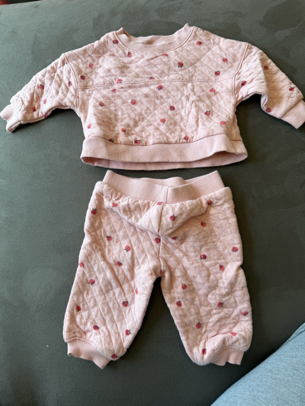 Carter's Light Pink Quilted Two-Piece Set with Apple Motif